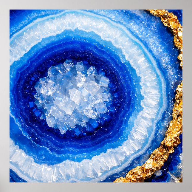Poster Padrão de Resina de Geodo Azul Dourado (Frente)