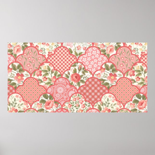 Poster padrão de retalhamento floral uniforme com rosas e (Frente)
