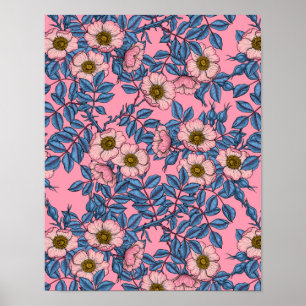 Poster Padrão de rosa de cães