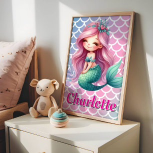 Poster Padrão de sereia nome personalizado