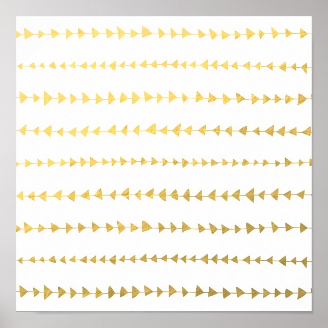 Póster Padrão de Setas Brancas de Folha Ouro Faux (Frente)