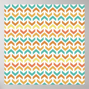 Poster Padrão de Setas Chevron Retro Laranja Turquesa Dou