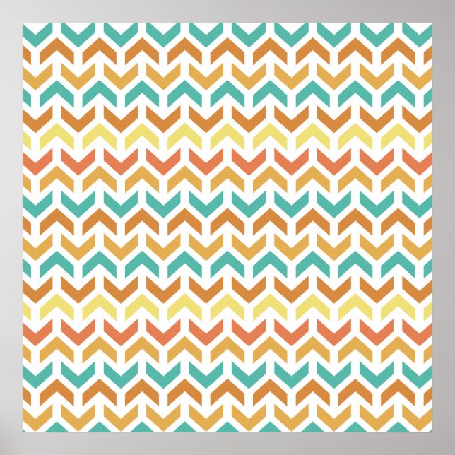 Poster Padrão de Setas Chevron Retro Laranja Turquesa Dou (Frente)