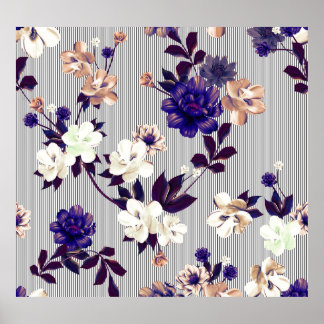 Poster Padrão de Silhueta Preta das Flores de Mola