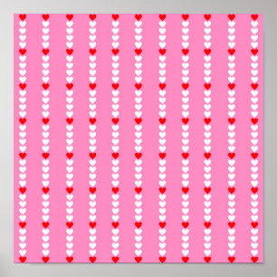 Poster Padrão de Stripe Simples Coração Y2K, Cor Vermelha