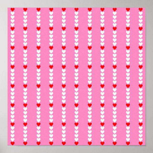 Poster Padrão de Stripe Simples Coração Y2K, Cor Vermelha (Frente)