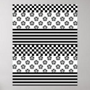 Poster Padrão de Stripes Florais de Verificação de Boho B