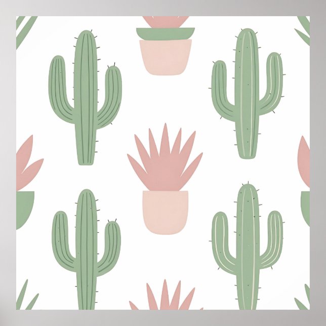 Poster Padrão de Suculentas Pastel Cactus (Frente)