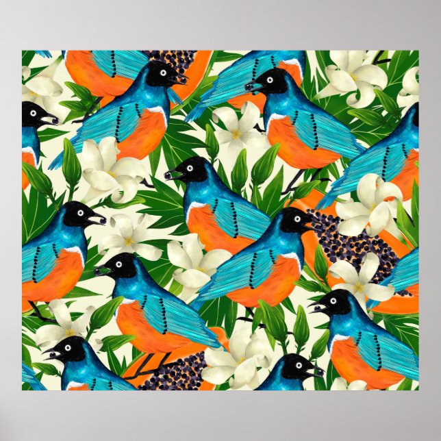 Poster Padrão de superfície com frutas, folhas e escoamen (Frente)