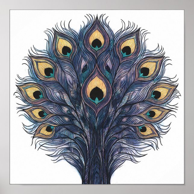 Poster Padrão de Tecido de Pena de Pavão Macro Perfeito (Frente)