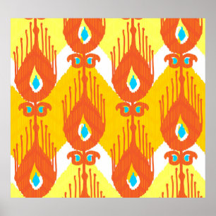 Poster Padrão De Tecido Ikat: Design de Vintage Étnica.