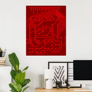 Poster Padrão de tecnologia de placa de circuito vermelho