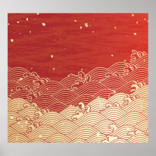 Poster Padrão de Textura de Papel Wave do ouro