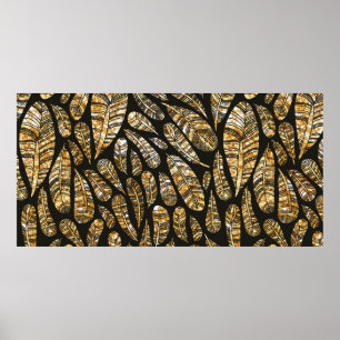Poster Padrão de textura sem costura de uma pena de ouro