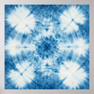 Poster Padrão de Tinta Amarrada Shibori Azul Índigo