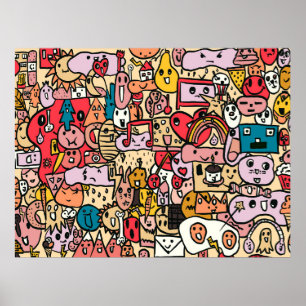 Poster Padrão de Tosse Desenhada na Mão do personagem de