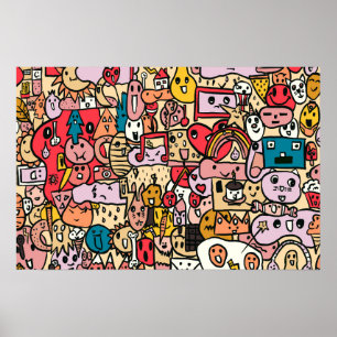 Poster Padrão de Tosse Desenhada na Mão do personagem de