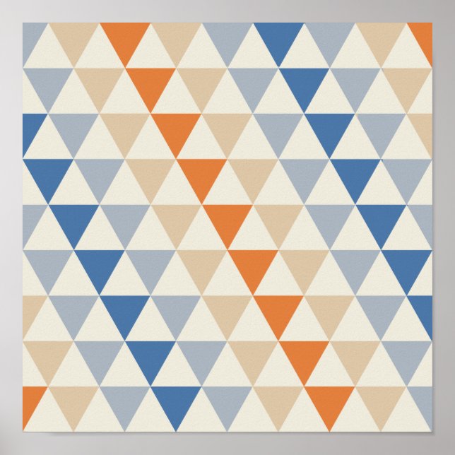 Poster Padrão De Triângulo Branco E Laranja Azul Contrast (Frente)
