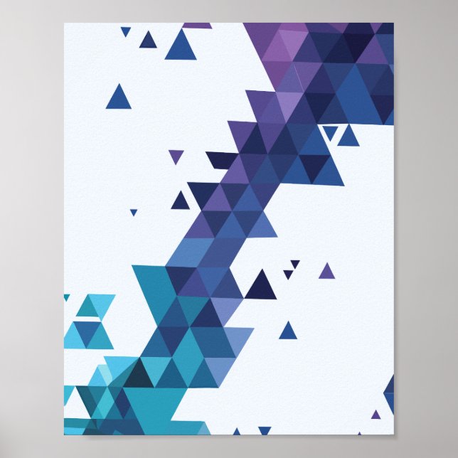 Poster Padrão de triângulos geométricos azuis e roxos (Frente)