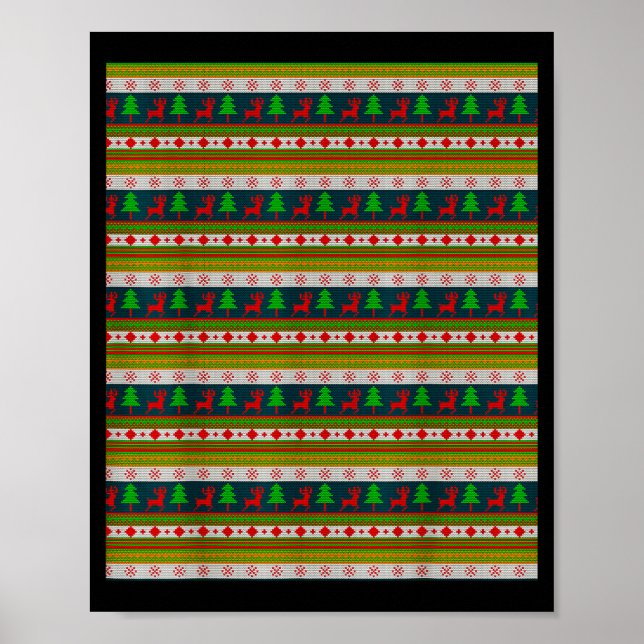 Poster Padrão de Tricô Rena e Árvore de Natal  (Frente)
