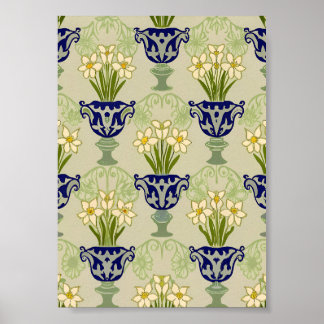 Poster Padrão de Urna de Narciso Art Nouveau Vintage