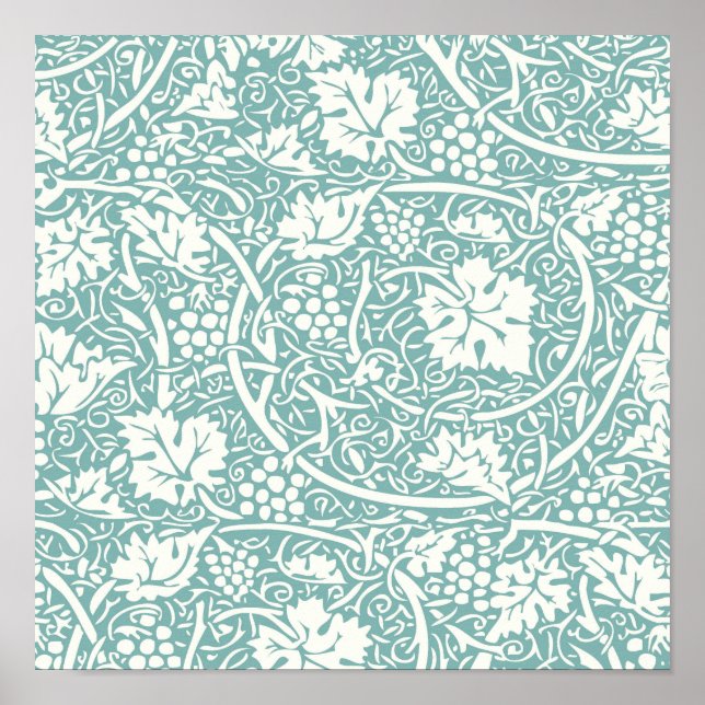 Poster Padrão de Uva William Morris Azul Turquesa (Frente)