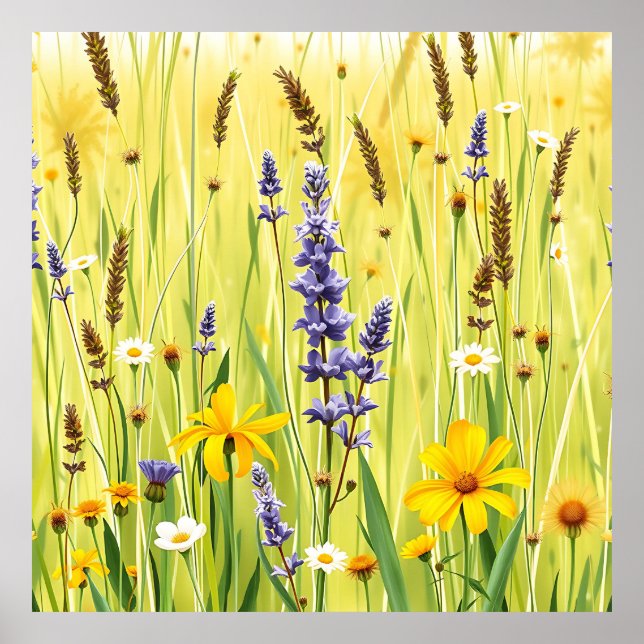Poster Padrão de Verão de Prado de Flores Silvestres (Frente)
