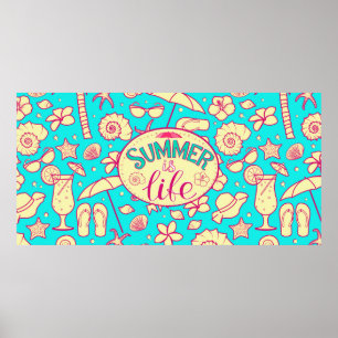 Poster Padrão de Verão em fundo de turquesa: guarda-chu