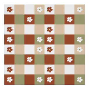Póster Padrão de Verificação de Gingham da Flor de Outono