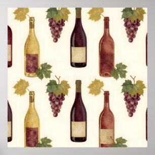 Poster Padrão de Videira em Garrafa de Vinho Antigo