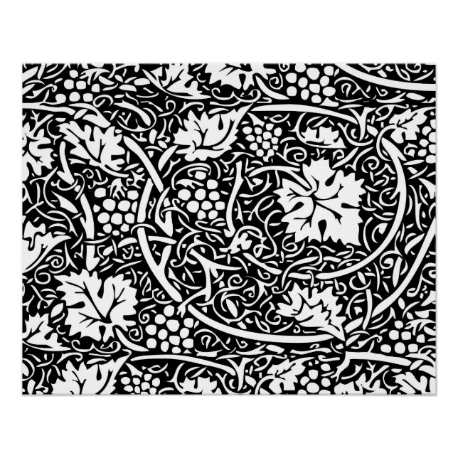 Póster Padrão de videira preta e branca de William Morris (Frente)