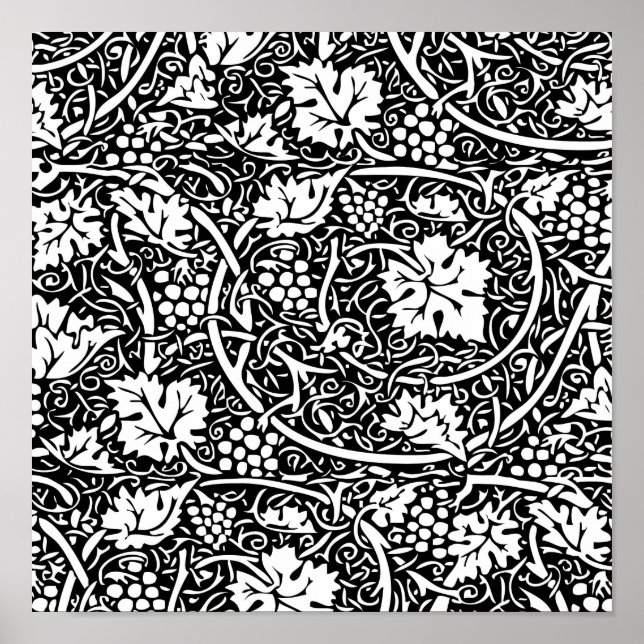 Póster Padrão de videira preta e branca de William Morris (Frente)