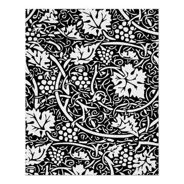 Póster Padrão de videira preta e branca de William Morris (Frente)