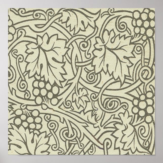 Póster Padrão de videira verde cinza de William Morris (Frente)