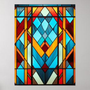 Poster Padrão de Vidro Colorido Geométrico Art Déco