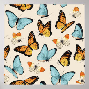 Poster Padrão de vinheta com borboleta trópica de alto de