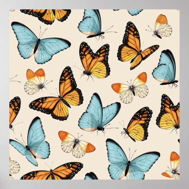 Poster Padrão de vinheta com borboleta trópica de alto de (Frente)