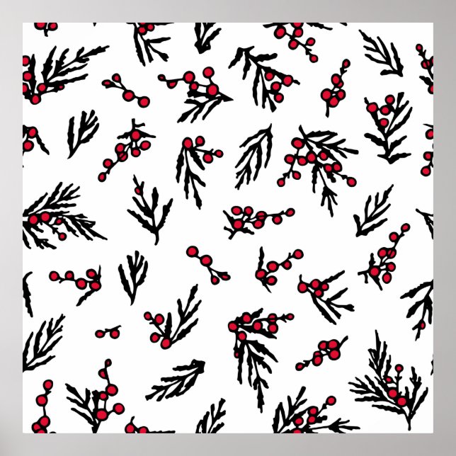 Poster Padrão de vinheta sem costura com o inverno desenh (Frente)