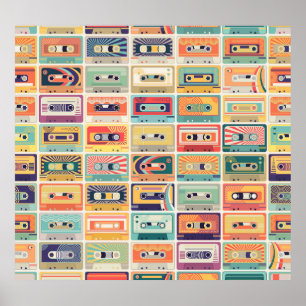 Poster Padrão de Vintage das fitas cassete retrô.