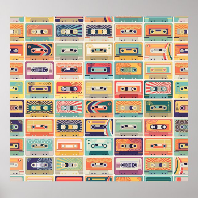 Poster Padrão de Vintage das fitas cassete retrô. (Frente)