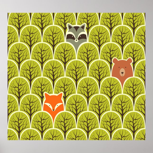 Poster Padrão de Vintage de Animais Florestais (Frente)