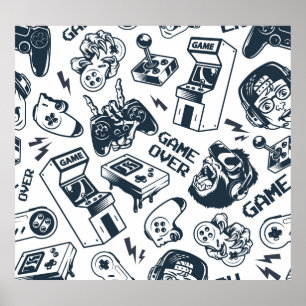 Poster Padrão de vintage de jogos retrorreflectores.