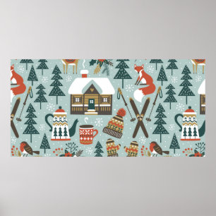 Poster Padrão de vintagem sem costura desenhado à mão 