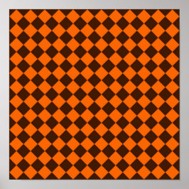 Poster Padrão de Xadrez de Diamante Laranja Marrom