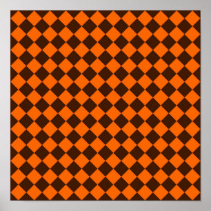 Poster Padrão de Xadrez de Diamante Laranja Marrom
