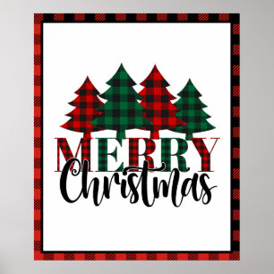 Poster Padrão de Xadrez Red & Green Buffalo Feliz Natal
