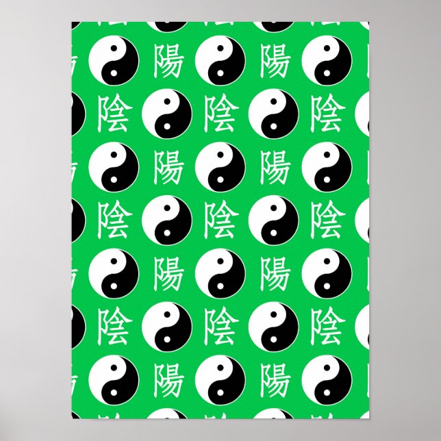 Poster Padrão de Yinyang Chinês de Fundo Verde (Frente)