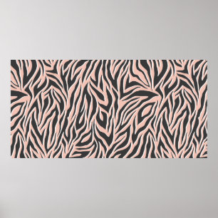 Poster Padrão de zebra preto sem costura. Na moda