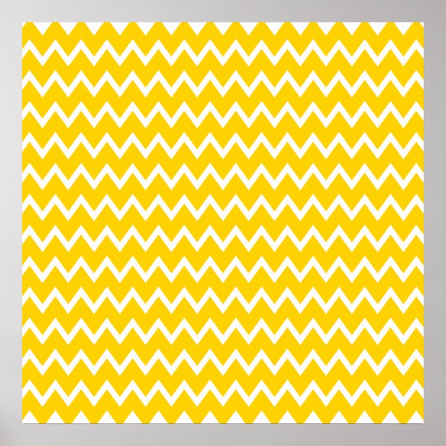 Póster Padrão de Zigzag Amarelo e Branco (Frente)