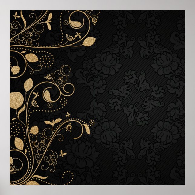 Poster Padrão Decorativo Preto e Dourado (Frente)